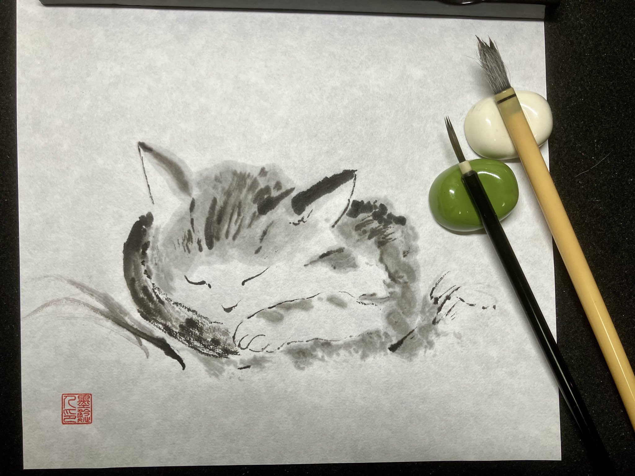 水墨画の制作風景